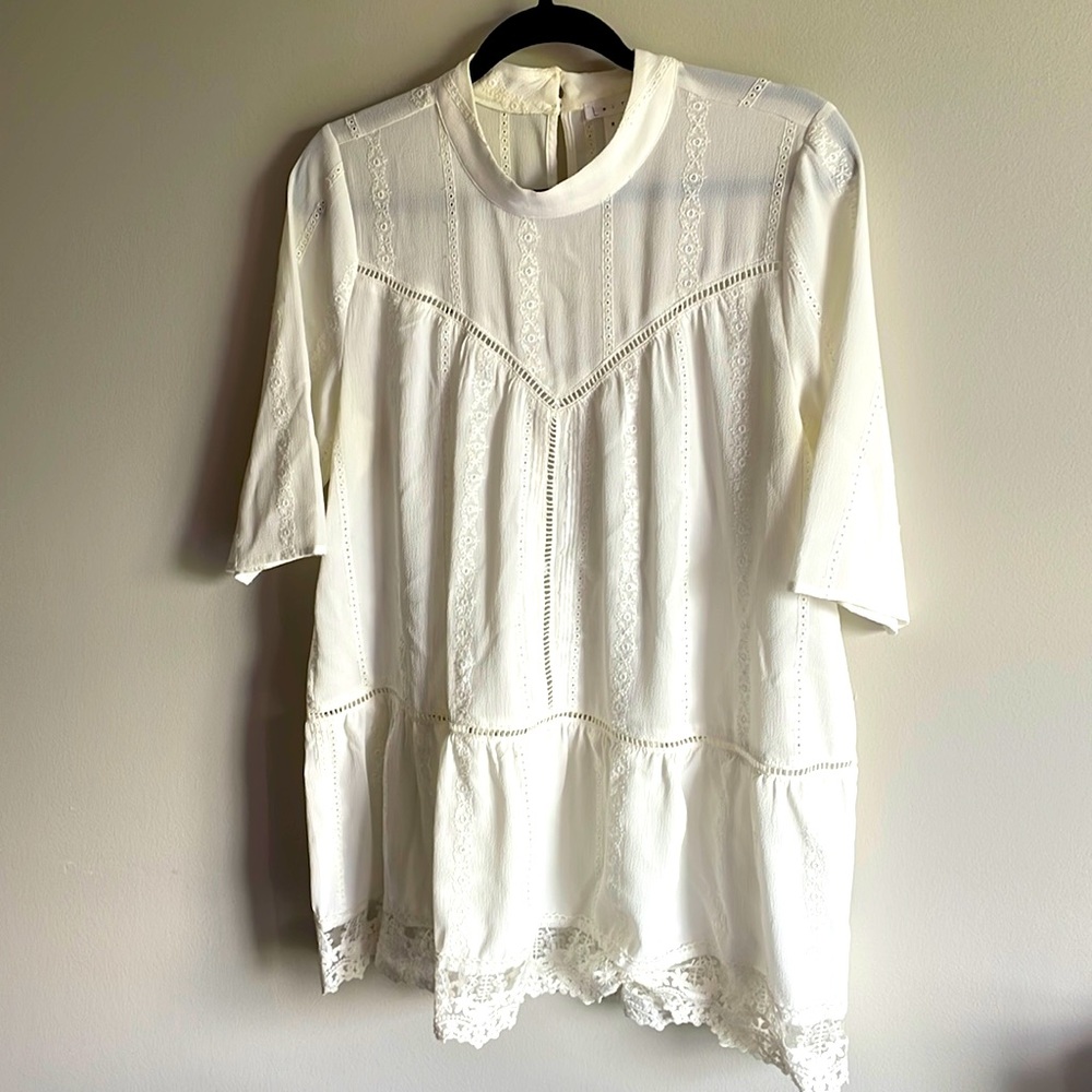 LEITH | white lace-trim blouse